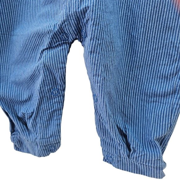90s Poo Bear Blue Stripe Denim Overalls Button Closure Unisex Baby Large 6-9M - Picture 6 of 8